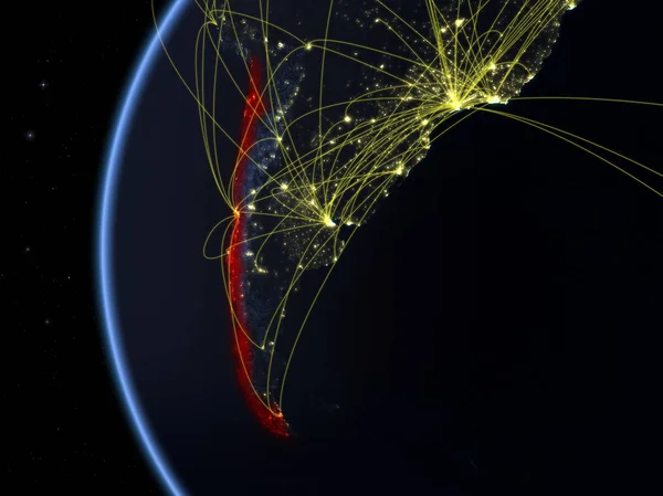 Чили Космоса Модели Земли Ночью Международной Сетью Концепция Цифровой Коммуникации — стоковое фото