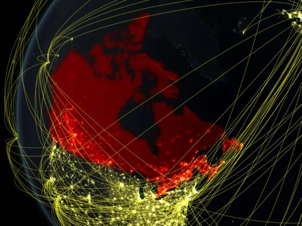 Canada Partir Espace Sur Modèle Terre Nuit Avec Réseau International — Photo