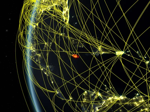 Jamaica Espaço Modelo Terra Noite Com Rede Internacional Conceito Comunicação — Fotografia de Stock