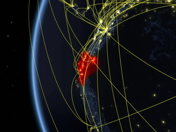 Equador Espaço Modelo Terra Noite Com Rede Internacional Conceito Comunicação — Fotografia de Stock