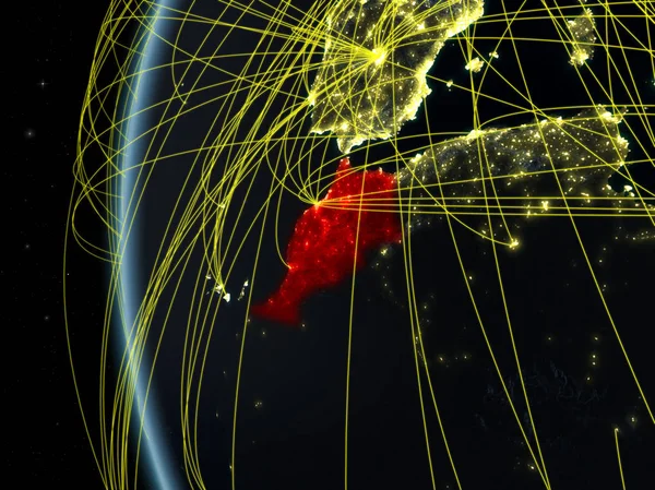 Fas Modeli Dünya Bir Uluslararası Ile Gece Uzaydan Dijital Iletişim — Stok fotoğraf