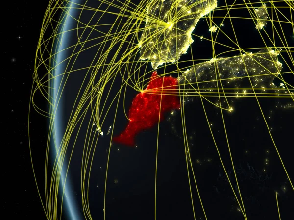 Maroc Espace Sur Modèle Terre Nuit Avec Réseau International Concept — Photo