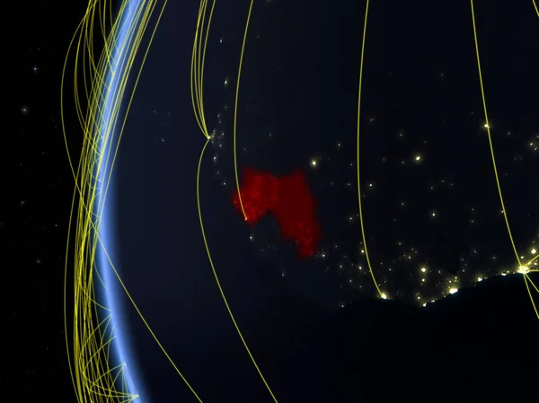 Guinée Espace Sur Modèle Terre Nuit Avec Réseau International Concept — Photo