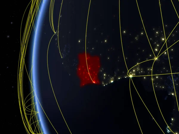 Côte Ivoire Espace Sur Modèle Terre Nuit Avec Réseau International — Photo