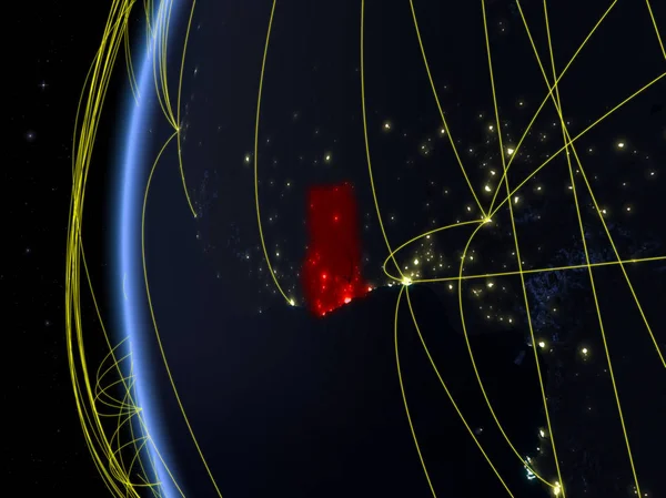 Гана Космоса Модели Земли Ночью Международной Сетью Концепция Цифровой Коммуникации — стоковое фото