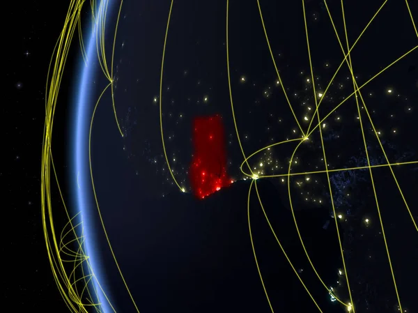 Ghana Espace Sur Modèle Terre Nuit Avec Réseau International Concept — Photo