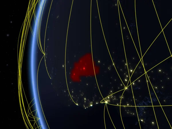 Burkina Faso Espace Sur Modèle Terre Nuit Avec Réseau International — Photo