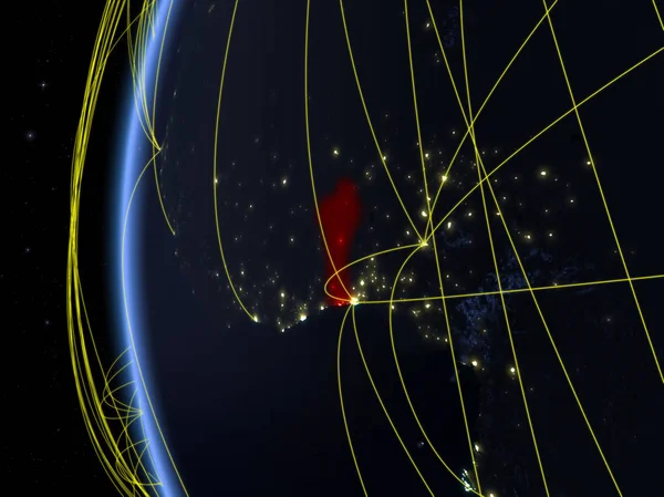 Bénin Espace Sur Modèle Terre Nuit Avec Réseau International Concept — Photo