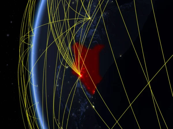 Kenya Espace Sur Modèle Terre Nuit Avec Réseau International Concept — Photo