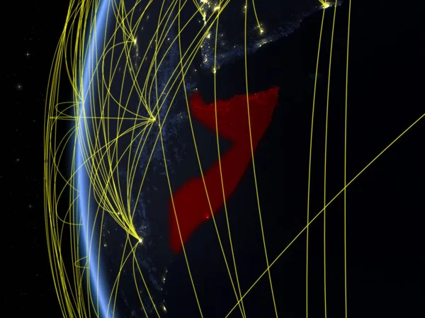 Сомали Космоса Модели Земли Ночью Международной Сетью Концепция Цифровой Коммуникации — стоковое фото