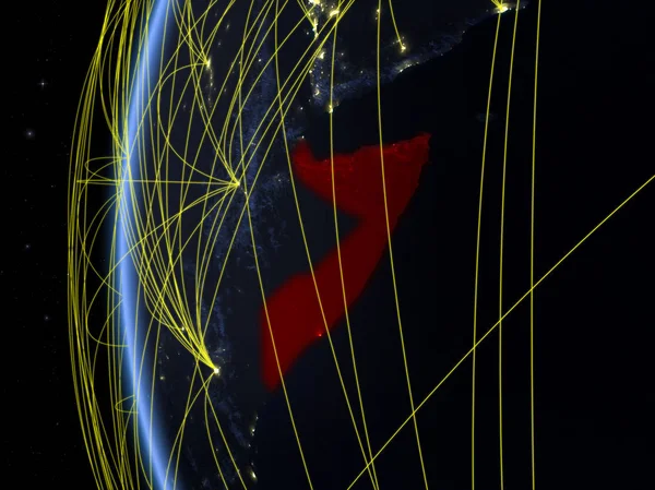 国際的なネットワークと夜の地球のモデル上の領域からソマリア デジタル コミュニケーションや旅行のコンセプトです イラスト Nasa から提供されたこのイメージの要素 — ストック写真