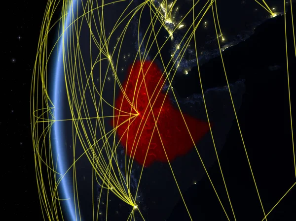 Ethiopie Espace Sur Modèle Terre Nuit Avec Réseau International Concept — Photo