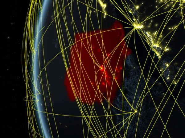 Soudan Espace Sur Modèle Terre Nuit Avec Réseau International Concept — Photo