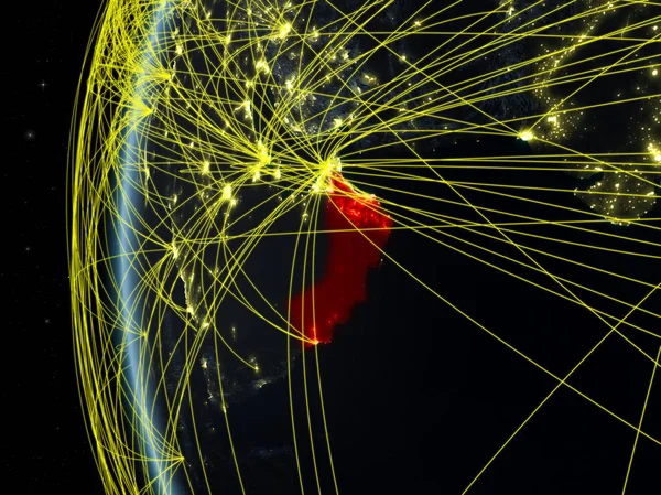 Oman Espace Sur Modèle Terre Nuit Avec Réseau International Concept — Photo