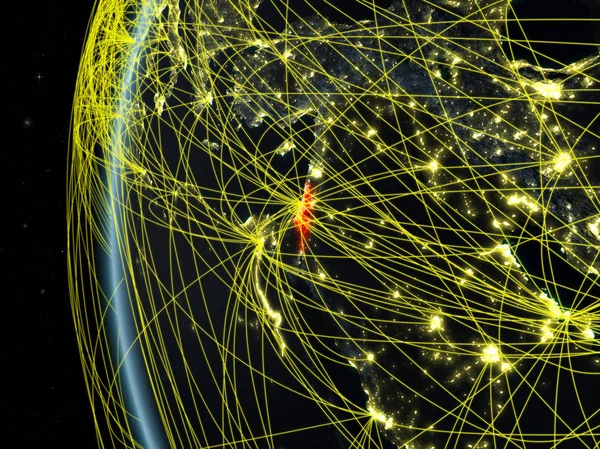 Israel Espaço Modelo Terra Noite Com Rede Internacional Conceito Comunicação — Fotografia de Stock