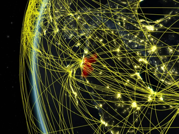 约旦从太空模型上的地球在夜间与国际网络 数字通信或旅行的概念 美国宇航局提供的这张图片的元素 — 图库照片