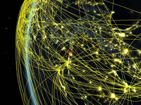 Liban Espace Sur Modèle Terre Nuit Avec Réseau International Concept — Photo