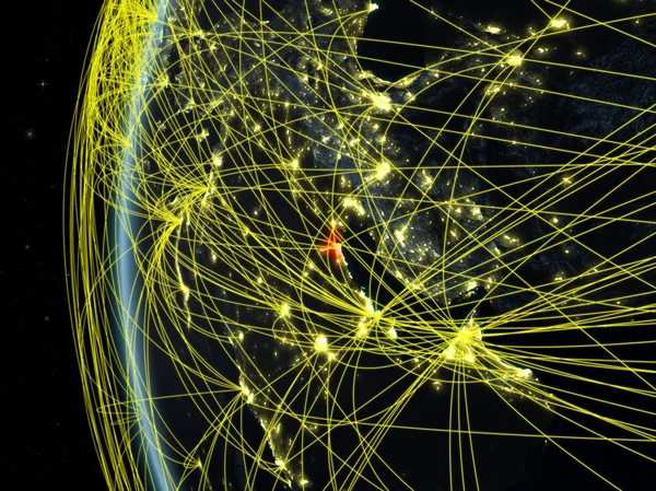 科威特从太空模型上的地球在夜间与国际网络 数字通信或旅行的概念 美国宇航局提供的这张图片的元素 — 图库照片