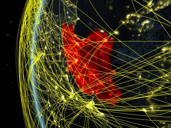 Iran Espace Sur Modèle Terre Nuit Avec Réseau International Concept — Photo