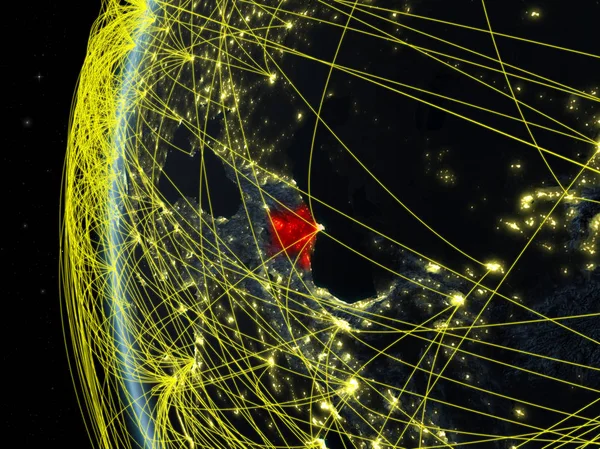 Azerbaijão Espaço Modelo Terra Noite Com Rede Internacional Conceito Comunicação — Fotografia de Stock