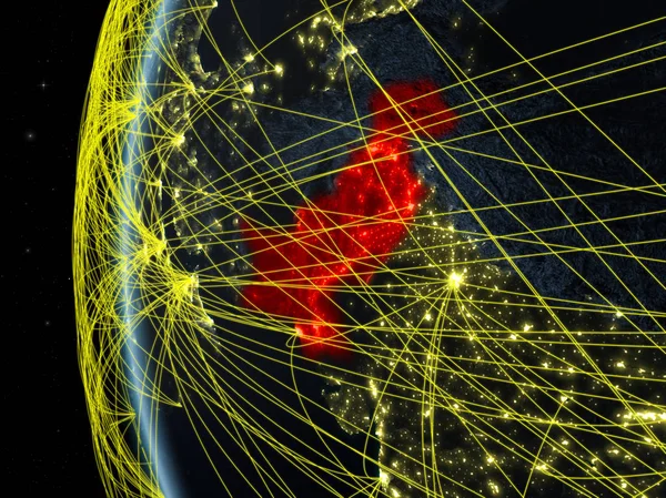 巴基斯坦从太空模型上的地球在夜间与国际网络 数字通信或旅行的概念 美国宇航局提供的这张图片的元素 — 图库照片