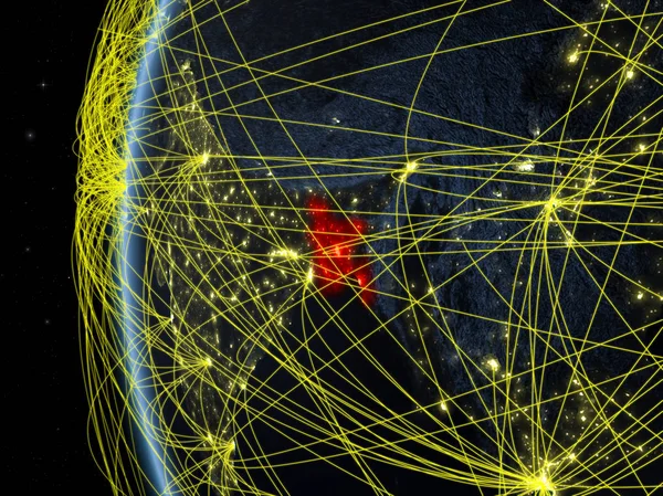 Bangladesh Desde Espacio Modelo Tierra Noche Con Red Internacional Concepto — Foto de Stock