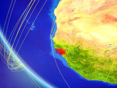 Gine-Bissau Planet Earth ağ ile uzaydan. Uluslararası iletişim, teknoloji ve seyahat kavramı. 3D çizim. Nasa tarafından döşenmiş bu görüntü unsurları.