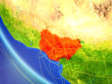 Nijerya Planet Earth ağ ile uzaydan. Uluslararası iletişim, teknoloji ve seyahat kavramı. 3D çizim. Nasa tarafından döşenmiş bu görüntü unsurları.