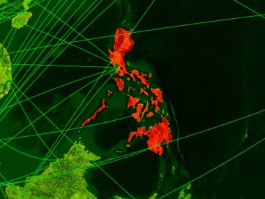 Filipinler ağları ile dijital harita üzerinde. Uluslararası seyahat, iletişim ve teknoloji kavramı. 3D çizim. Nasa tarafından döşenmiş bu görüntü unsurları.