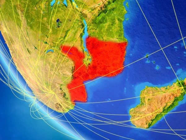 Mozambique Planeta Tierra Desde Espacio Con Red Concepto Comunicación Internacional —  Fotos de Stock