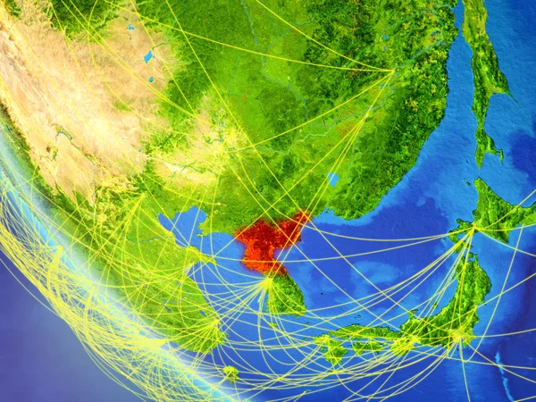 Nordkorea Auf Dem Planeten Erde Aus Dem All Mit Netzwerk — Stockfoto