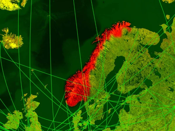 Norge Digital Karta Med Nätverk Begreppet Internationella Resor Kommunikation Och — Stockfoto