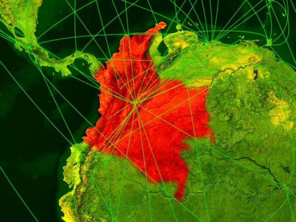 Colombia Mapa Digital Con Redes Concepto Viajes Internacionales Comunicación Tecnología —  Fotos de Stock