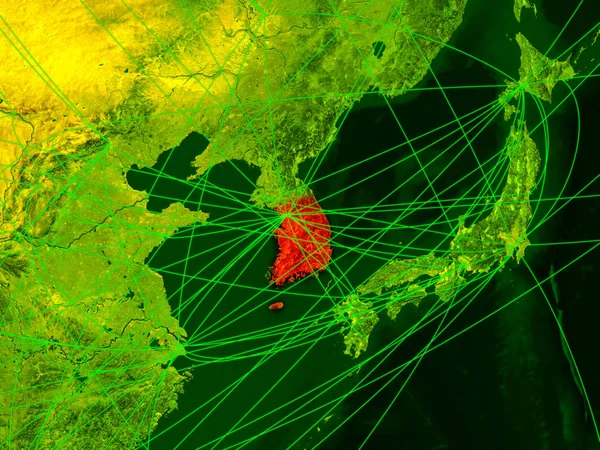 South Korea on digital map with networks. Concept of international travel, communication and technology. 3D illustration. Elements of this image furnished by NASA.