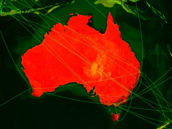 Australia Mapa Digital Con Redes Concepto Viajes Internacionales Comunicación Tecnología —  Fotos de Stock