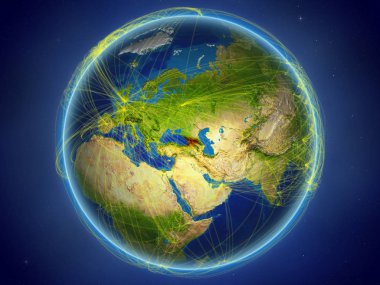 Gürcistan'dan alan Planet Earth dijital ağ temsil eden uluslararası iletişim, teknoloji ve seyahat ile. 3D çizim. Nasa tarafından döşenmiş bu görüntü unsurları.