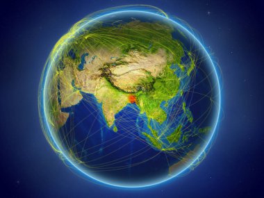 Bangladeş Planet Earth dijital ağ temsil eden uluslararası iletişim, teknoloji ve seyahat ile uzaydan. 3D çizim. Nasa tarafından döşenmiş bu görüntü unsurları.