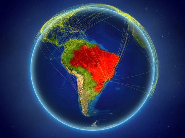 Brazílie Vesmíru Planetě Zemi Digitálních Sítí Představující Mezinárodní Komunikace Technologie — Stock fotografie