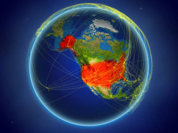 デジタル ネットワークを表す国際的なコミュニケーション 旅行と地球上の領域からの米国 イラスト Nasa から提供されたこのイメージの要素 — ストック写真
