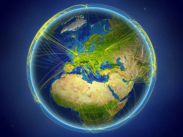 Черногория Космоса Планете Земля Цифровой Сетью Представляющей Международную Связь Технологии — стоковое фото