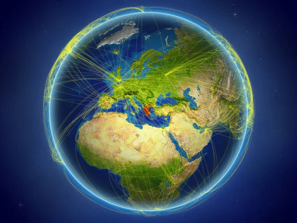 Grécia Espaço Planeta Terra Com Rede Digital Representando Comunicação Internacional — Fotografia de Stock