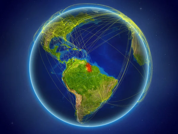 圭亚那从地球上的空间出发 拥有代表国际通信 技术和旅行的数字网络 美国宇航局提供的这张图片的元素 — 图库照片