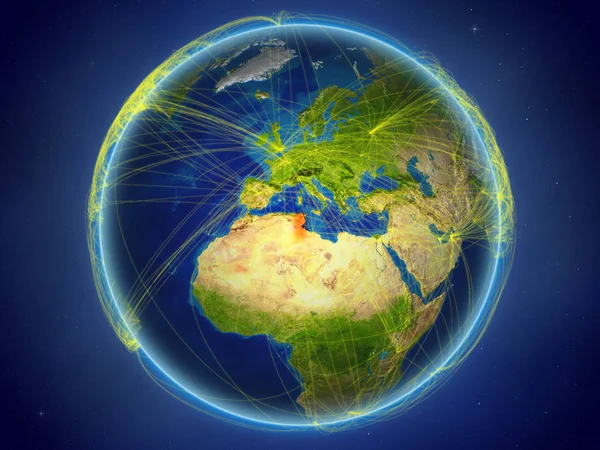 突尼斯从地球上的空间出发 拥有代表国际通信 技术和旅行的数字网络 美国宇航局提供的这张图片的元素 — 图库照片