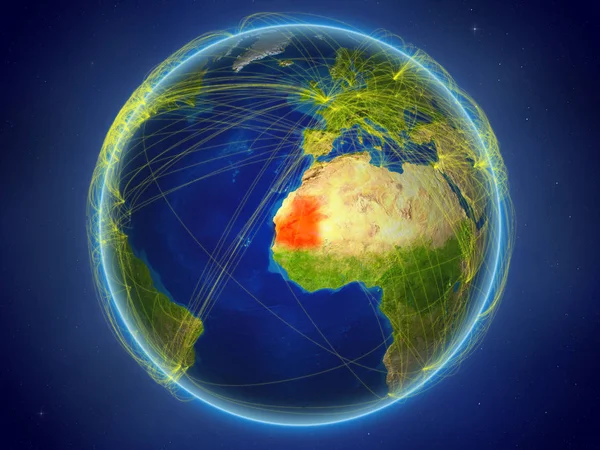 毛里塔尼亚来自地球上的空间 拥有代表国际通信 技术和旅行的数字网络 美国宇航局提供的这张图片的元素 — 图库照片