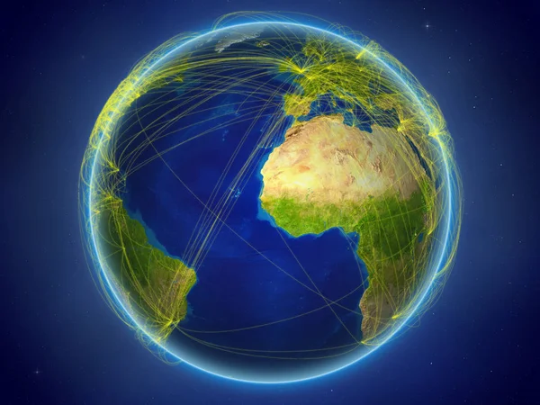 Gambia Från Rymden Planeten Jorden Med Digitala Nätverk Som Företräder — Stockfoto