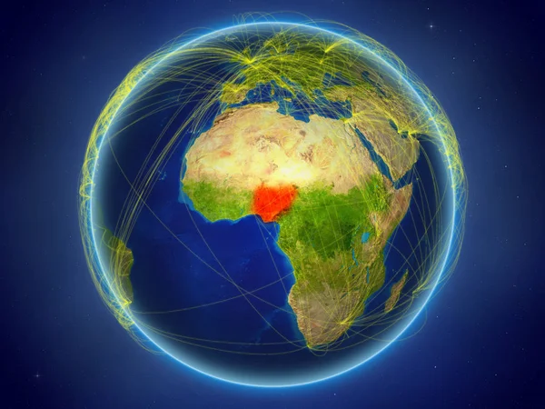 Nigerii Miejsca Ziemi Cyfrowej Sieci Reprezentujących Międzynarodowej Komunikacji Technologii Podróży — Zdjęcie stockowe