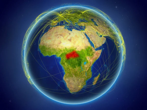 中部非洲从地球上的空间出发 数字网络代表国际通信 技术和旅行 美国宇航局提供的这张图片的元素 — 图库照片