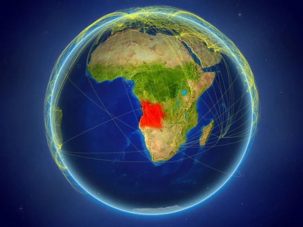 安哥拉从地球上的空间出发 拥有代表国际通信 技术和旅行的数字网络 美国宇航局提供的这张图片的元素 — 图库照片