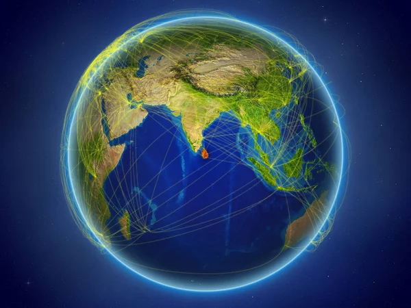 デジタル ネットワークを表す国際的なコミュニケーション 旅行と地球上の領域からスリランカ イラスト Nasa から提供されたこのイメージの要素 — ストック写真