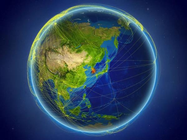 Coreia Sul Espaço Planeta Terra Com Rede Digital Representando Comunicação — Fotografia de Stock